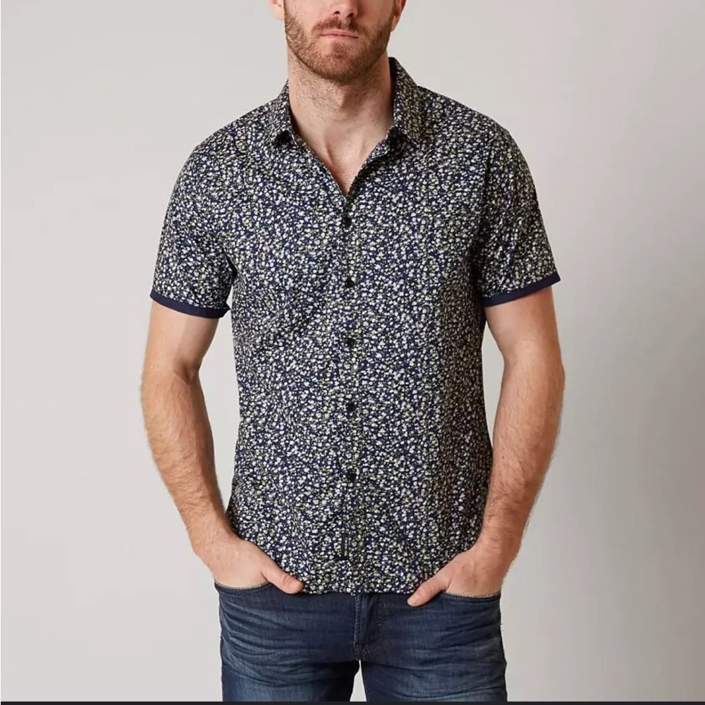 7 Diamond from Buckle Nightfall Stretch Button Up Shirt in Navy Floral